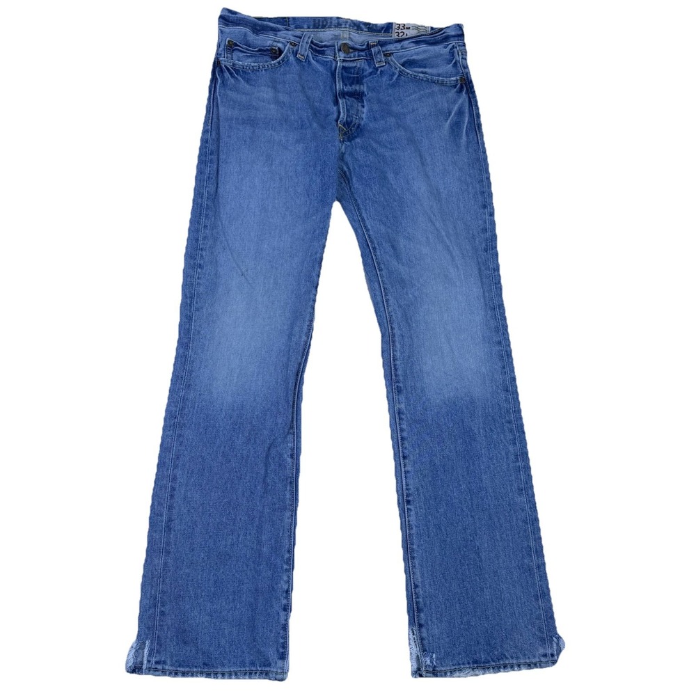 Hollister Men's Jeans 33x32 Button Fly Light Wash Distressed Frayed Hem